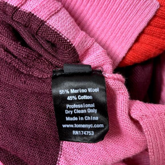 TOME Pink Colorblock Merino Wool Long Sleeve Casual Winter Sweater Size 6 EUC - Picture 6 of 6